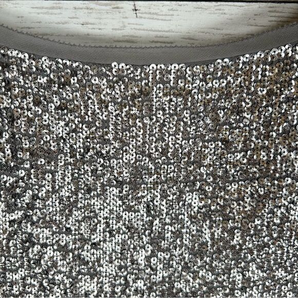 Talbots Silver Gray Gunmetal Bling Holiday Sequin V-Neck Cami Tank Sz 16WP - Picture 7 of 8